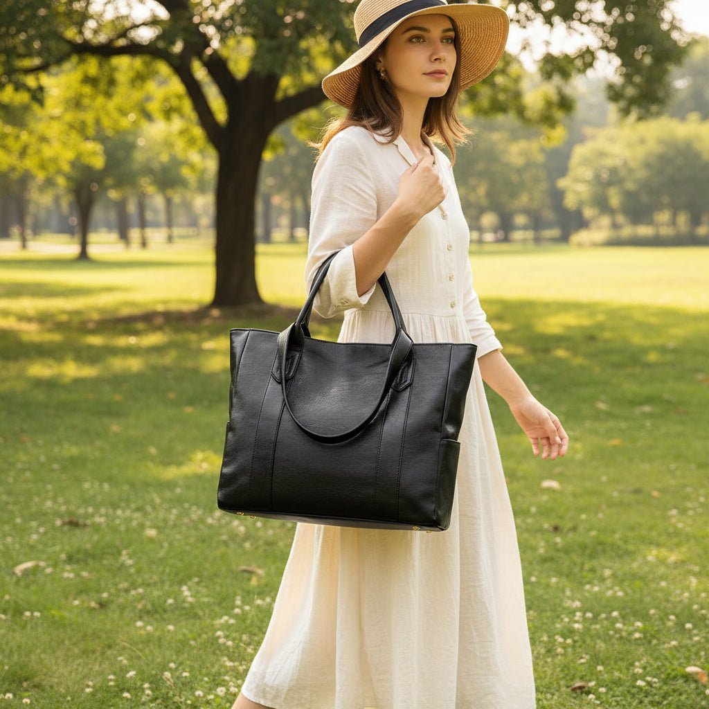Black shoulder bag with large capacity and retro design, made of elegant PU material, perfect for women's fashion and daily use. 0